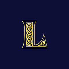 Golden Decorative L Initial Logo with Celtic Pattern