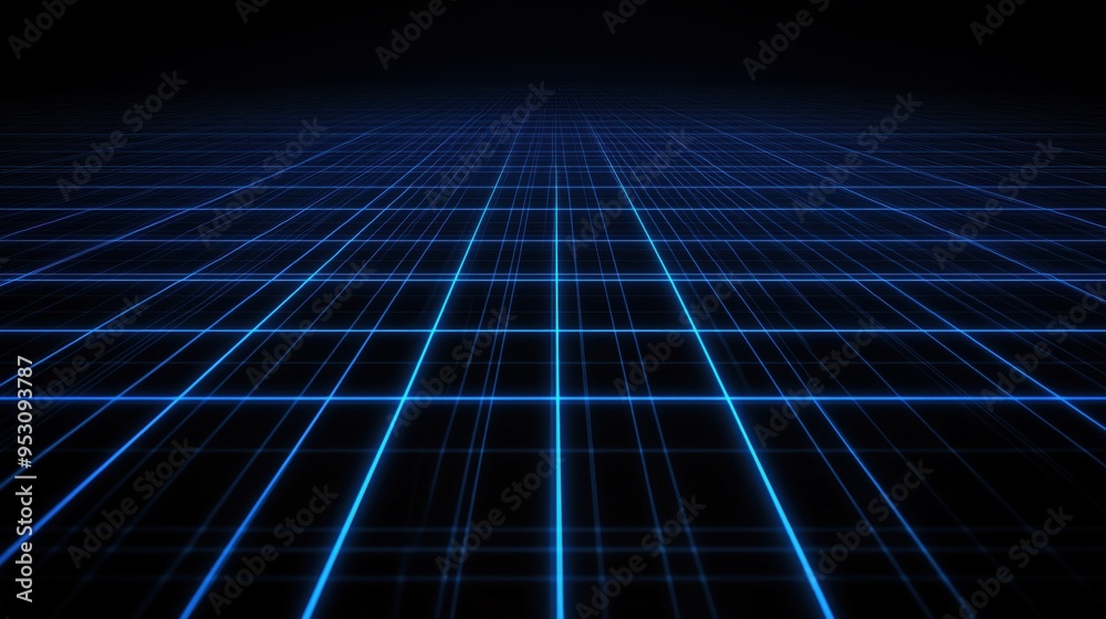 Wall mural a blue and black image of a grid with a blue background. the image is of a computer screen or a vide