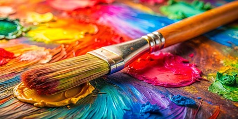 Obraz premium Vibrant paintbrush on colorful palette representing creativity, artistry, and emotional expression in art