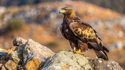 Fototapeta premium Golden Eagle Perched on a Rocky Outcrop