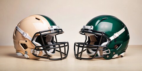 Fototapeta premium Dynamic American Football Action Concept Featuring Helmets in Intense Rivalry