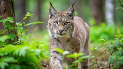 Obraz premium Lynx Walking Through Lush Green Forest