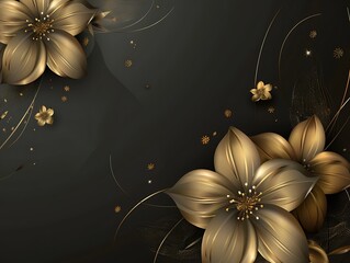 Golden Floral Elegance: Luxurious 3D Blooms on Black