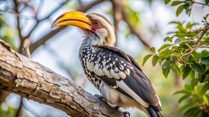 Obraz premium Yellow-billed Hornbill Perched on a Branch