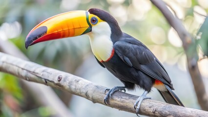 Fototapeta premium A Vibrant Toucan Perched on a Branch with a Colorful Beak