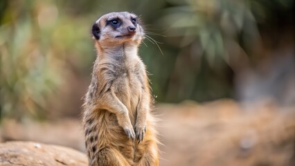 A Meerkat Standing Tall with Blurry Background