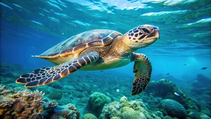 Obraz premium Sea Turtle Swimming Through Clear Blue Water