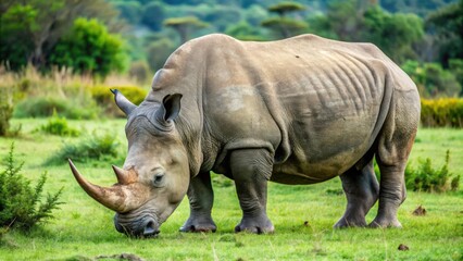 Obraz premium White rhinoceros grazing in a grassy field