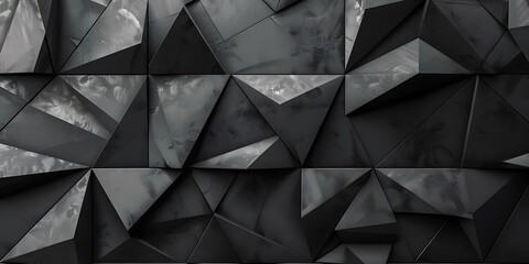 Abstract 3d texture, black concrete cement wall background, faceted texture, macro panorama, wide