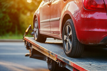 Loading a broken car onto a tow truck on the roadside
