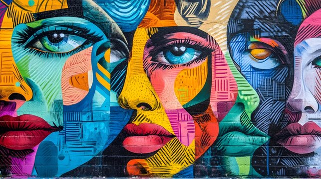 Vibrant street art mural in a bustling city with colorful graffiti bright colors and diverse people bold lines and detailed 3D elements - Powered by Adobe
