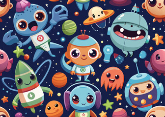 Cute Space Adventure Cartoon Characters