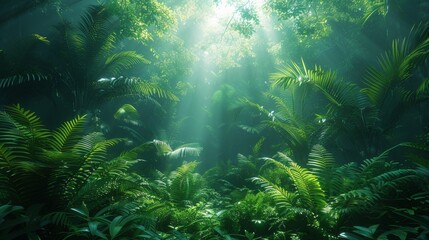 Fototapeta premium A serene forest with a diverse range of plant species, representing biodiversity and ecological sustainability