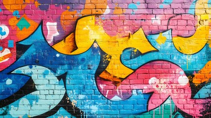 Obraz premium Urban mural with colorful graffiti bright colors and a diverse crowd bold and edgy design with 3D-rendered graffiti elements