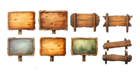 Fototapeta premium set of wood singboard Isolated on transparent background.
