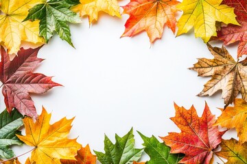 Fototapeta premium Autumn Maple Leaves Flat Lay White Background created with Generative AI