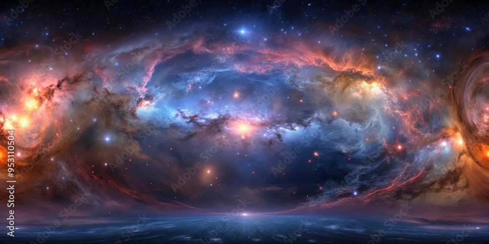 Wall mural a stunning 360 degree equirectangular projection of a nebula and stars environment map in high defin