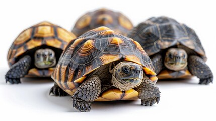 Obraz premium Collection of Funny Greek Tortoises - Cute Pets and Reptiles for Banner or Panorama, Isolated on White Background