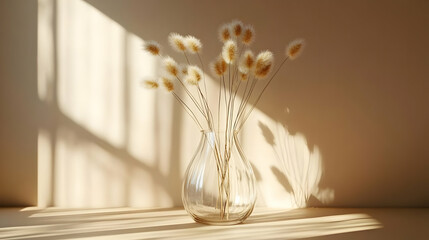 Dried Flowers in a Glass Vase with Sunlight Streaming Through the Window