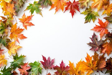 Obraz premium Autumn Maple Leaves Flat Lay White Background created with Generative AI