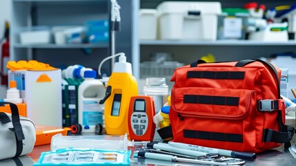 Fototapeta premium Medical Supplies and Equipment on Table