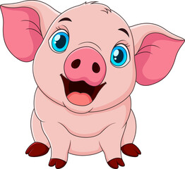 Cartoon illustration of a cute pig sitting and with an adorable smile