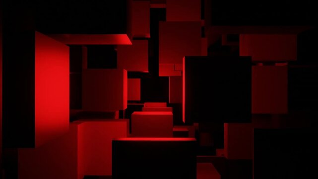 Red color cube 3D loop geometric abstract background