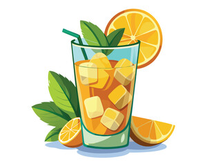 cocktail with lemon slices ice cubes and mint vector illustration 