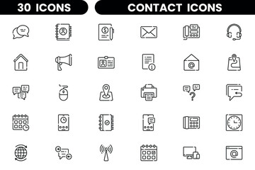 Contact Outline Style Icons Pack, editable stroke, Vector illustration