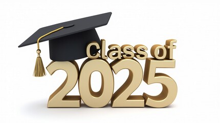 3D render of class of 2025 with graduation cap on white