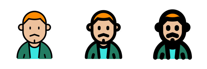 Obraz premium Editable man with buzz haircut and mustache avatar vector icon. User, profile, identity, persona. Part of a big icon set family. Perfect for web and app interfaces, presentations, infographics, etc