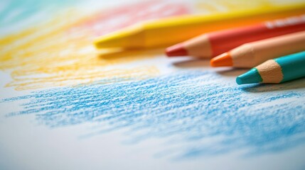 A close-up of a child crayon drawing, with space for text on the untouched part of the paper.