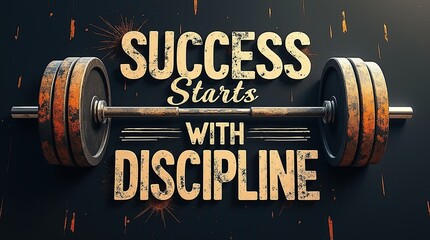 Success starts with discipline motivational quote with barbell illustration