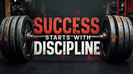 Fototapeta premium Motivational gym quote with barbell and grunge texture for determination