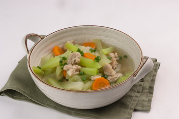 Chicken Soup With Chayote and Carrot. Canh Su SU Nau Ga or Caldo De Pollo Con Chayote.