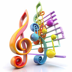 a 3d staff with colorful musical notes on white background