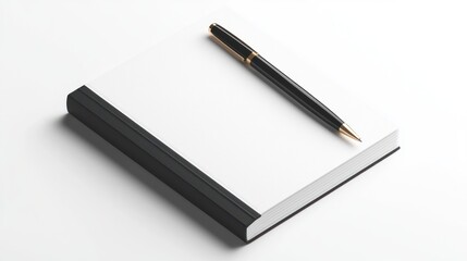 Elegant Gold-Plated Pen and Notepad Beside a Book in Sharp Focus on White Background - High Detail Realistic 8K Image, generative AI