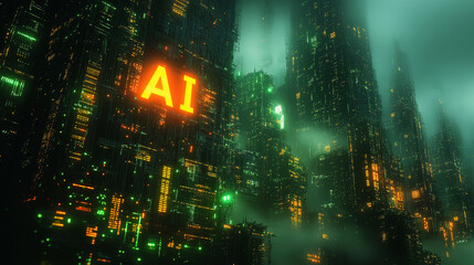 Fototapeta premium AI Illuminated Pathways in a Cyber Metropolis