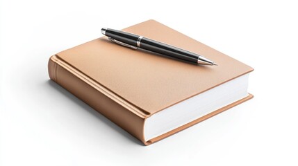Elegant Hardcover Book with Calligraphy Pen and Ink in Realistic Style on White Background, High Detail 8K Image, generative AI