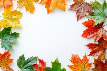 Autumn Maple Leaves Flat Lay White Background created with Generative AI