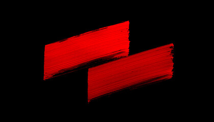 Vibrant bold red brush stroke ink paint cross over each other isolated on black background, promotions advertising. artistic creative banner designs badge banner sale.