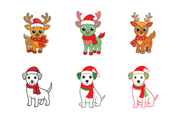 Christmas vector illustration set - santa claus dog,santa claus Reindeer 