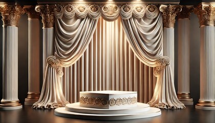 Elegant Product Stage with Plinth and Beautiful Drapes. Premium Product Template