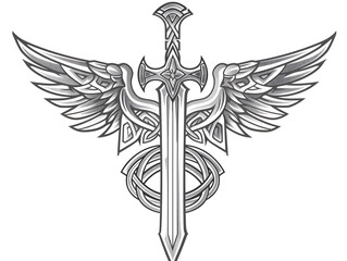 Winged Sword very simple traditional tattoo flash styles illustration