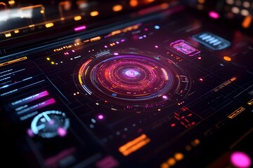 Obraz premium Quantum Handshake Analyzer App Holographic Control Panel with Pulsating Energy Visualization and