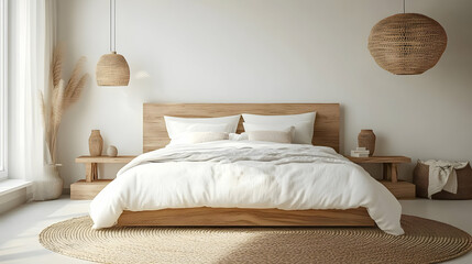 Naklejka premium Bedroom Design Ideas: Minimalist and Cozy with a Natural Touch