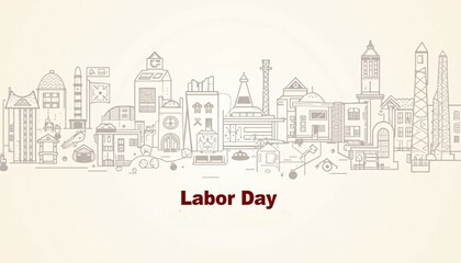 Naklejka premium Abstract Labor Day design featuring subtle use of industrial icons overlaid on a clean background.