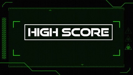 High score text animation over green digital interface background - Powered by Adobe