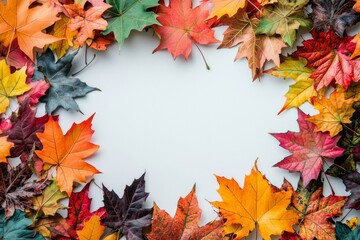 Fototapeta premium Autumn Maple Leaves Flat Lay White Background created with Generative AI
