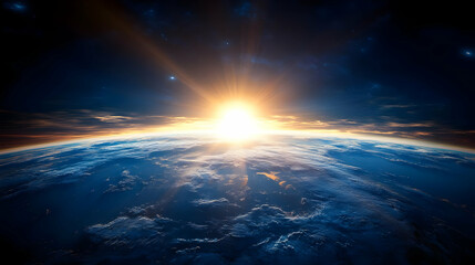 Fototapeta premium Sunrise Over Earth: A Breathtaking View from Space